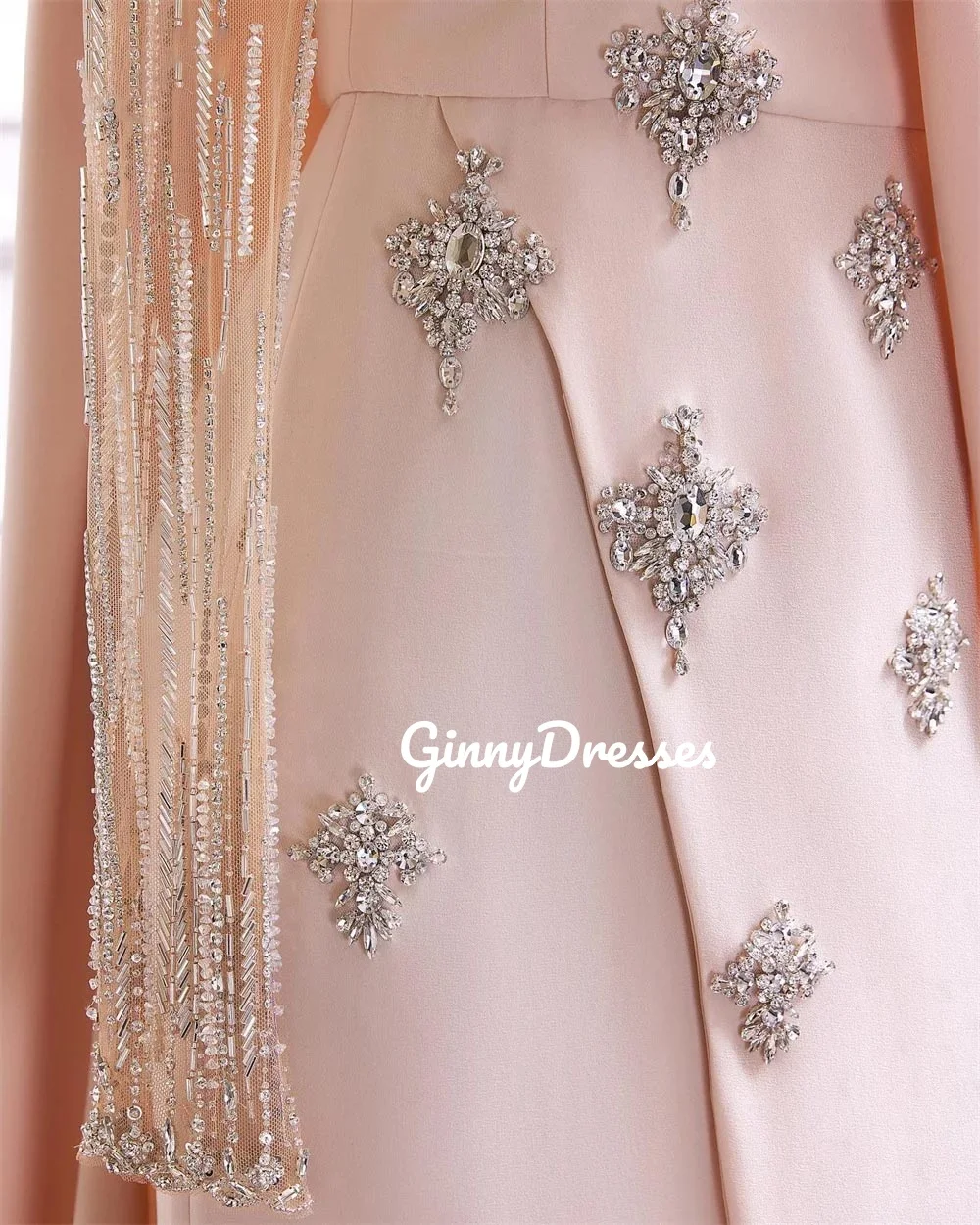 Split Customize Dresses For Women Cap Straps Floor-Length Zipper Up Women'S Evening Dresses Beadings Long Sleeves Vestidos De Fi