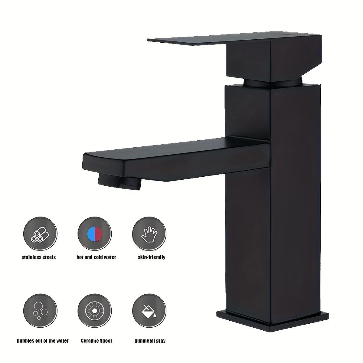 Stainless Steel Hot/Cold Water Tap, Quick Installation Kit for Sink Modern Single Hole Bathroom Faucet with 2x80cm Pipes,