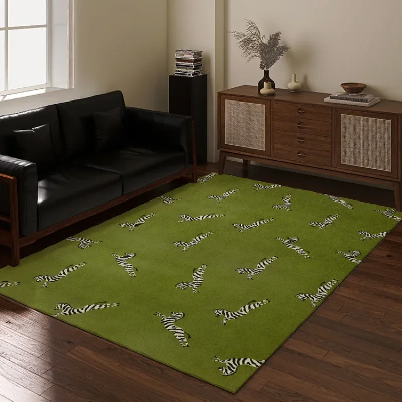 

Dark Green Zebra Black White Floral Geometric Art Area Rug Simple Style Living Room Bedroom Carpet Easy to Clean Floor Mat