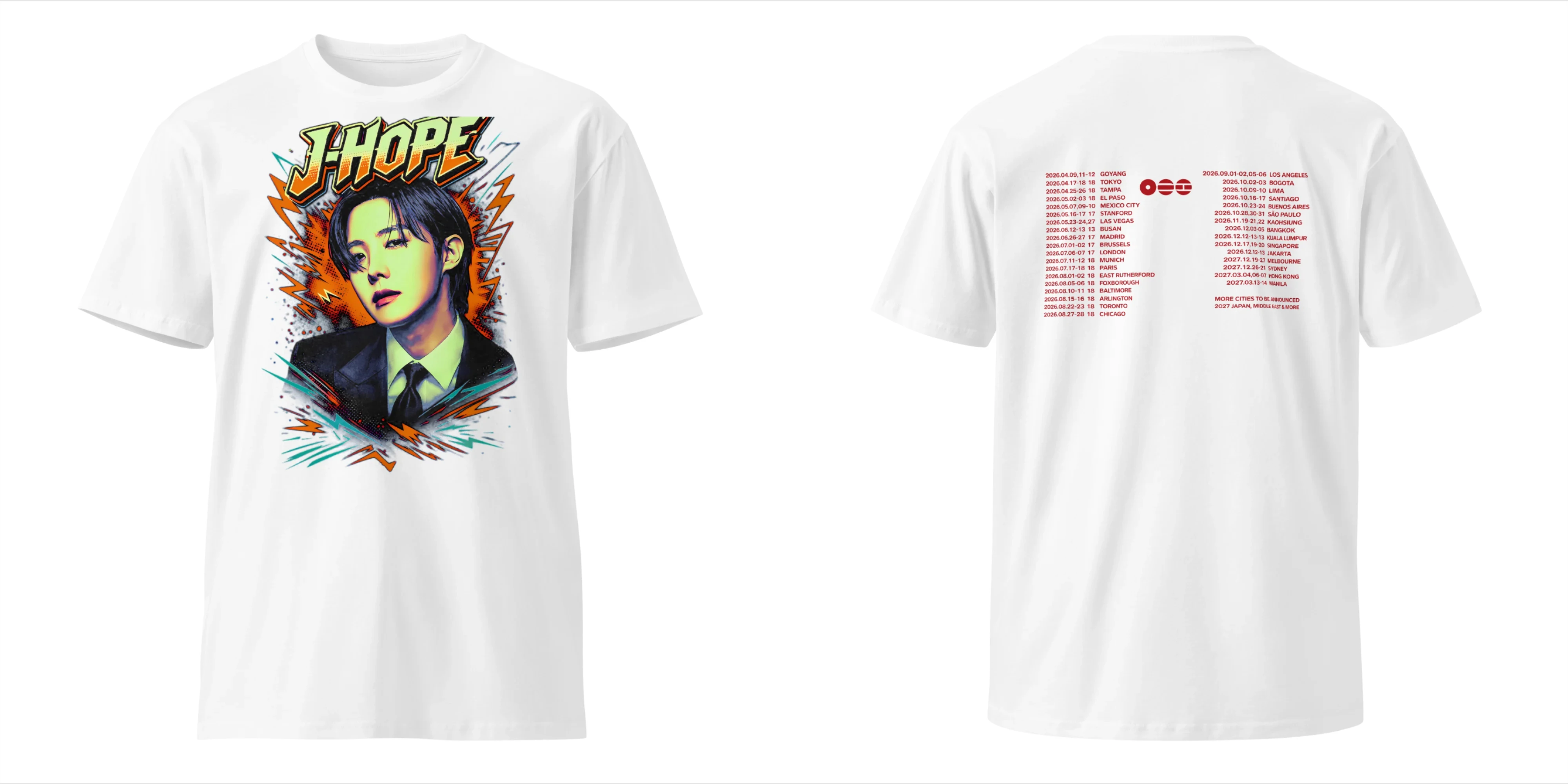 BTS J-hope Taehyung 2026 World Tour Doppelseitiges Grafik-T-Shirt mit Porträt und Tour-Städtenliste Kpop-Fans T-Shirt für Männer, Frauen und Kinder – Detail 10