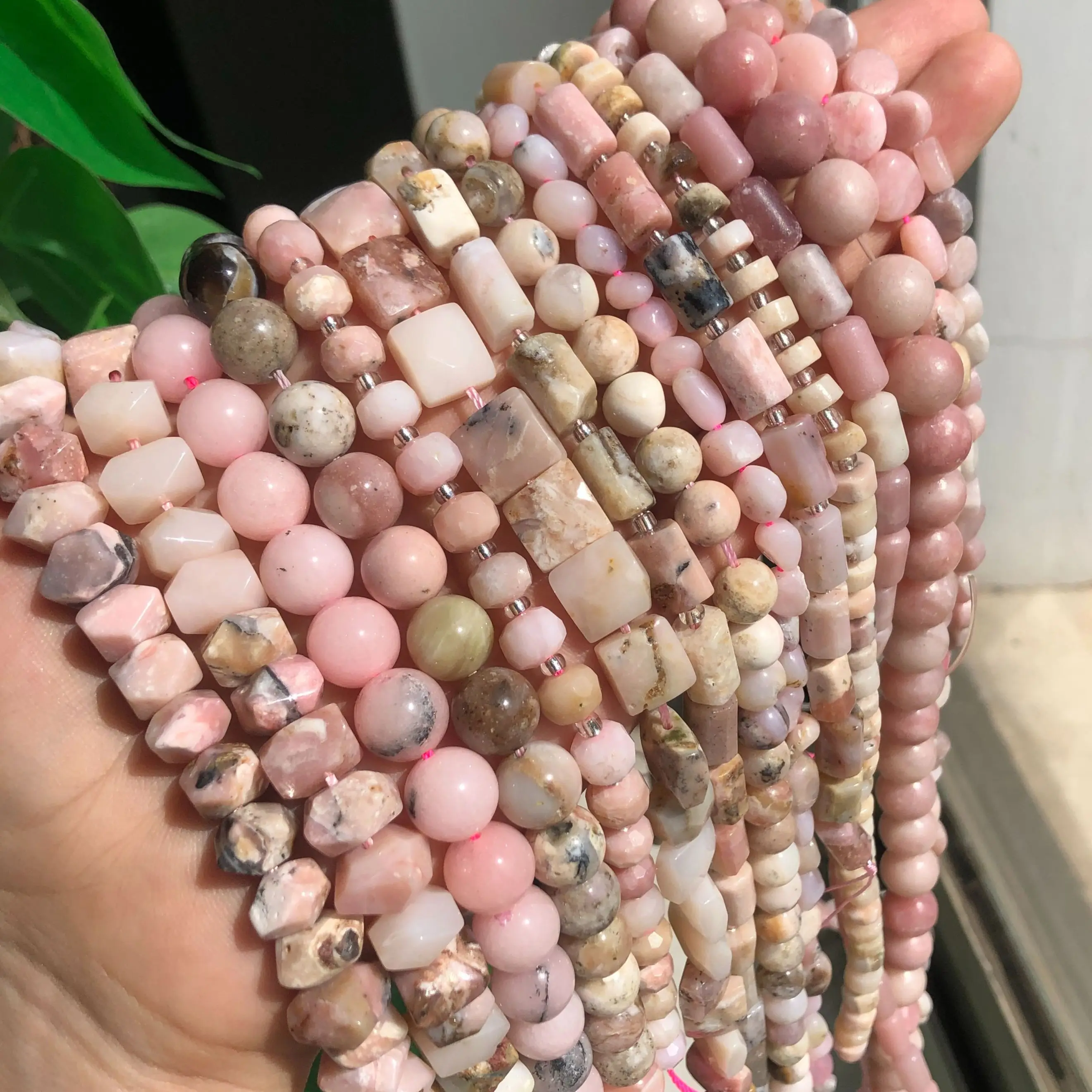 Natural Stone High Quality Pink Opal Beads Mix Shape Loose Spacer Beads Jewelry Making DIY Bracelet Necklaces Accessory 6-12mm