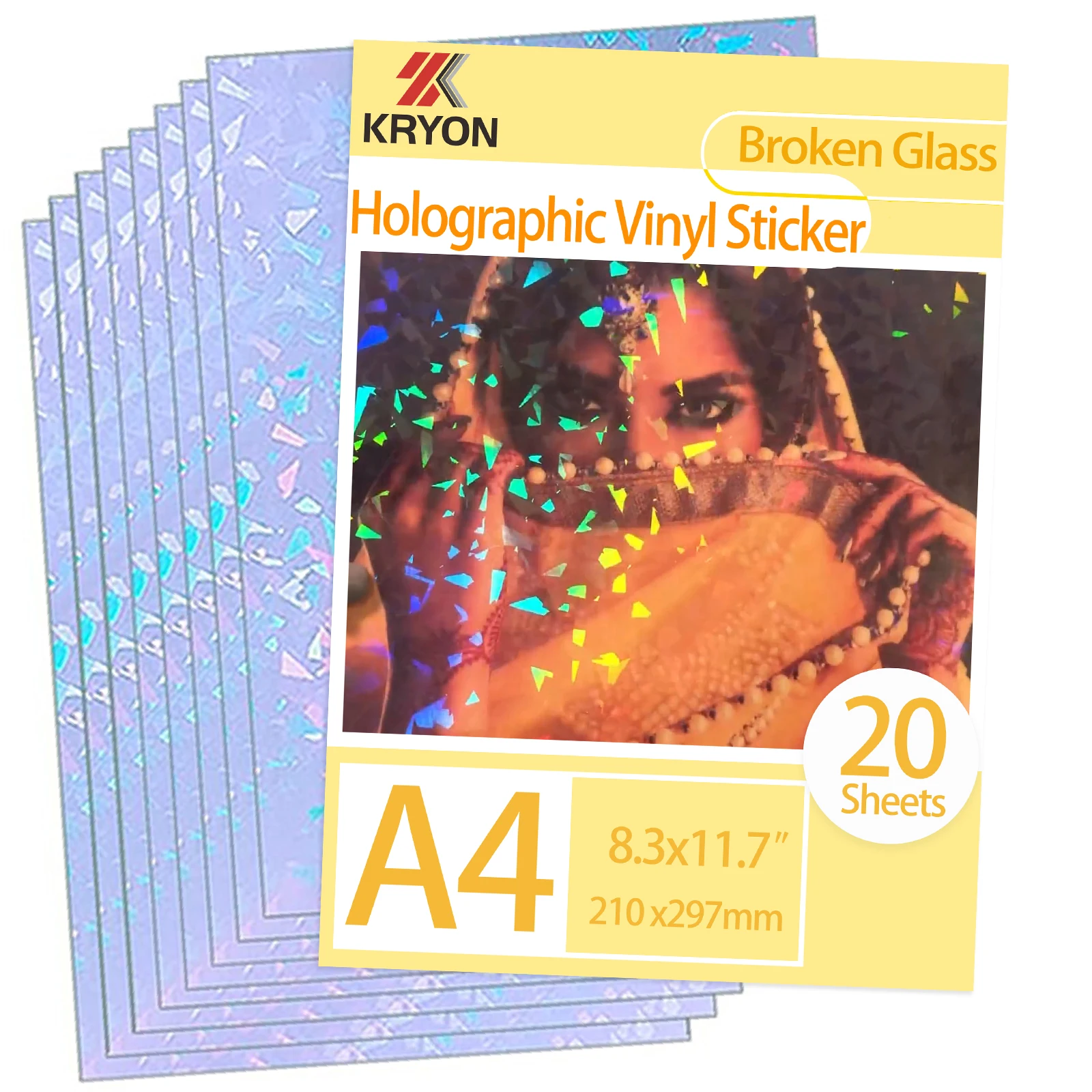 KRYON A4 20 hojas Tamaño del patrón de diamante: 8,3x11,7 pulgadas 210x297 mm Papel adhesivo holográfico Película de laminación en frío transparente con purpurina
