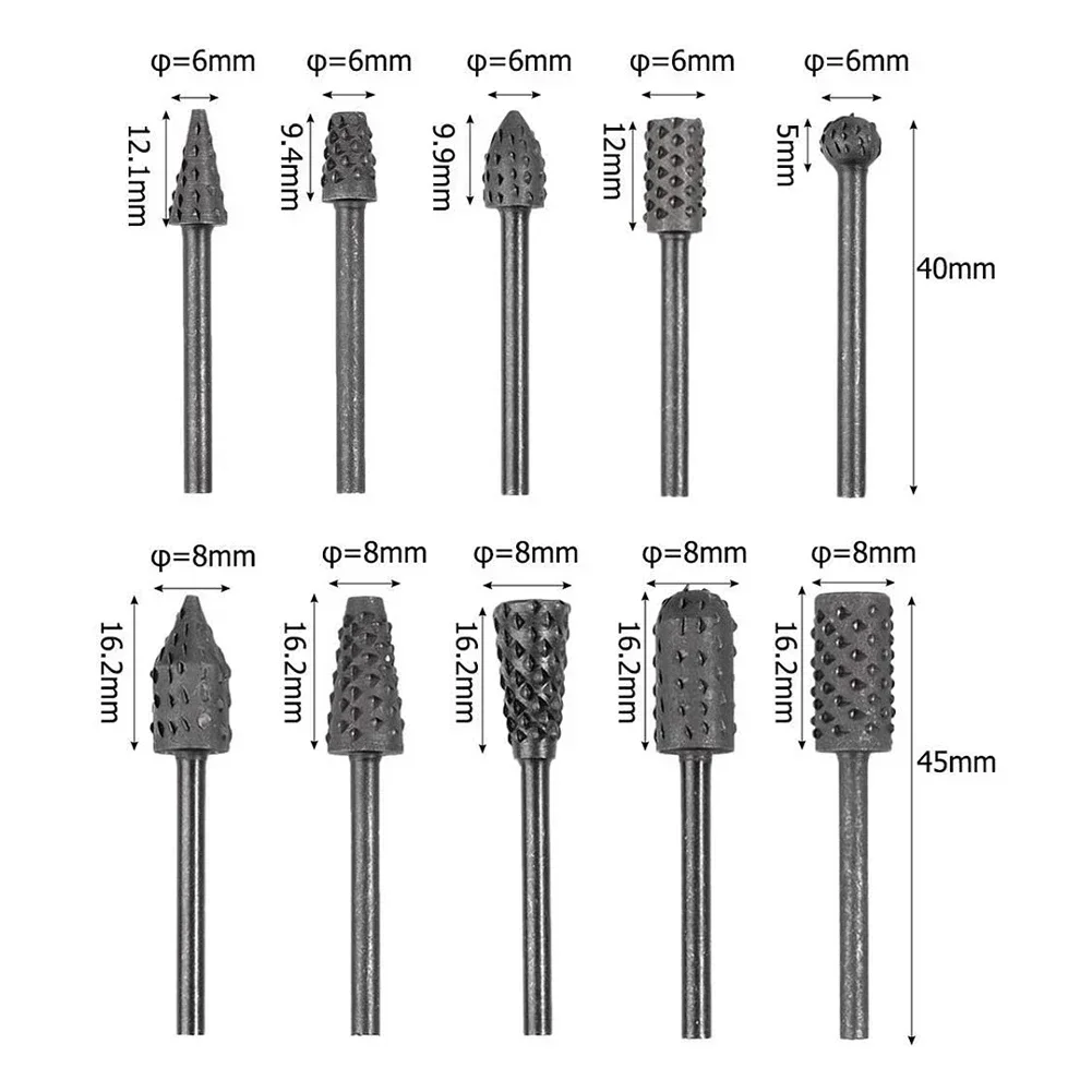 10pcs/set Rotary Rasp File Drill Bits Rasp Set 1/8\