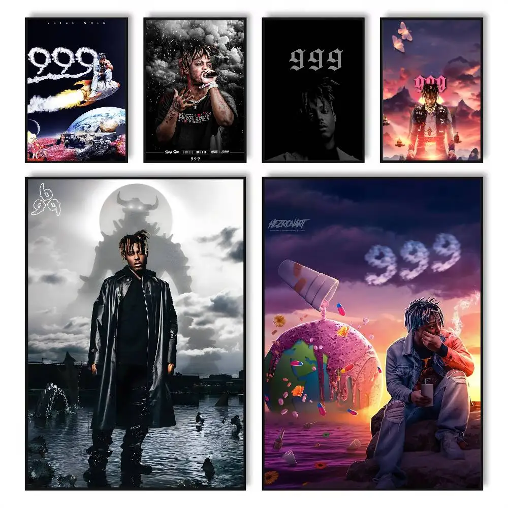 Hip-Hop Juice WRLD Poster HD Poster Self Adhesive Waterproof Ideal for Living Room Bedroom Bar Decoration