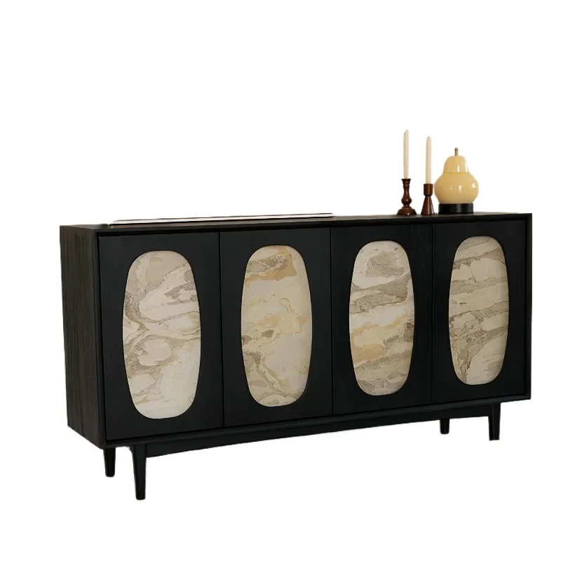 

Chasing light side cabinet, French retro solid wood dining side cabinet, natural stone cabinet door, living room storage cabinet