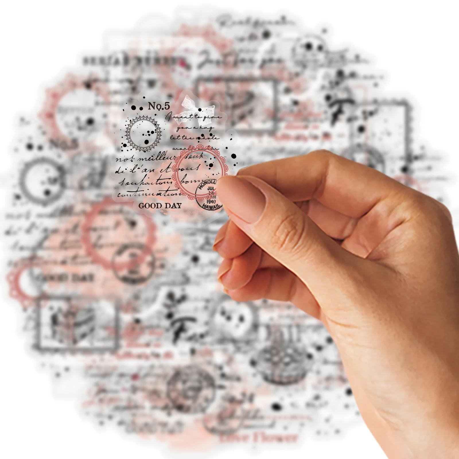 エトリライフ レース縁 シンプルな英語ラベル柄 透明ペットステッカー DIYフォトアルバム、スクラップブッキング用品、ノート、携帯電話ステッカー、水筒、荷物、部屋の装飾、子供用ギフトバッグ、おもちゃステッカー、小さなギフト用