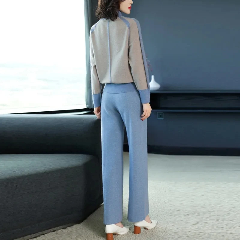 Autumn New Knitted Sweater Wide-leg Pants Set Female 2024 Autumn New Middle-aged Mother Women's Casual Fashion Two-piece Suit