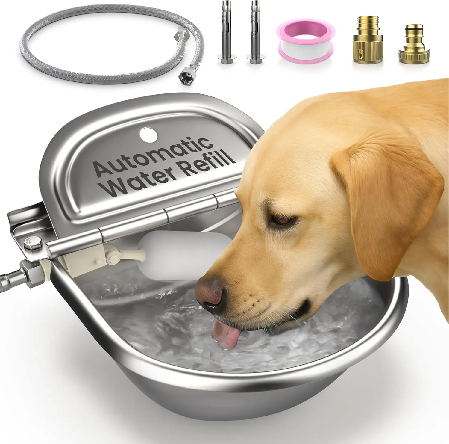 

304 Stainless Steel Dog Water Dispenser, Auto-Refill, Leakproof, 100cm Hose