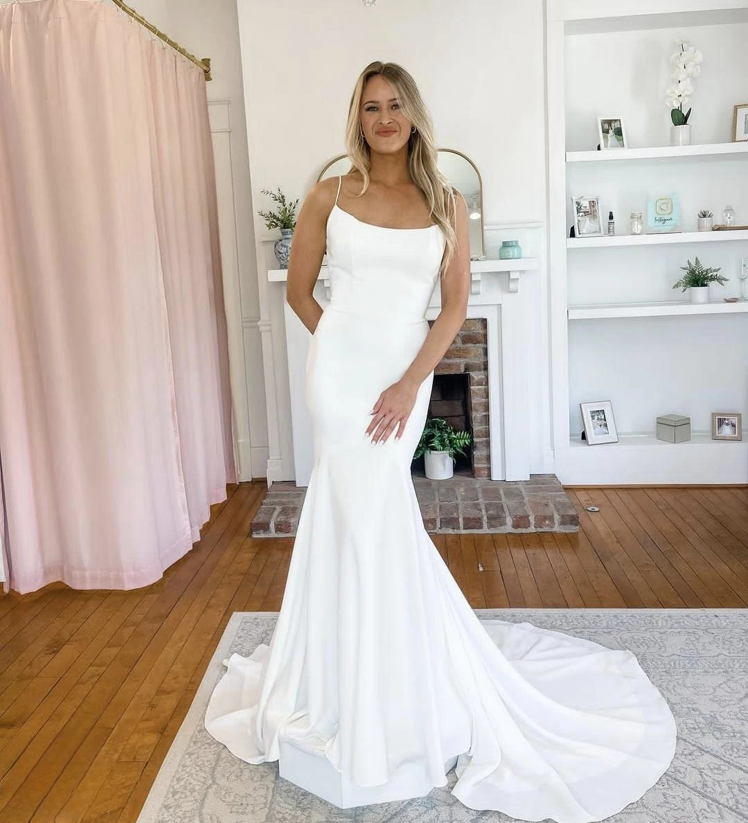 Vestido De novia Civil De satén con tirantes finos para mujer, vestidos De novia personalizados a las medidas, bata impresionante encantadora De Mariee 2024