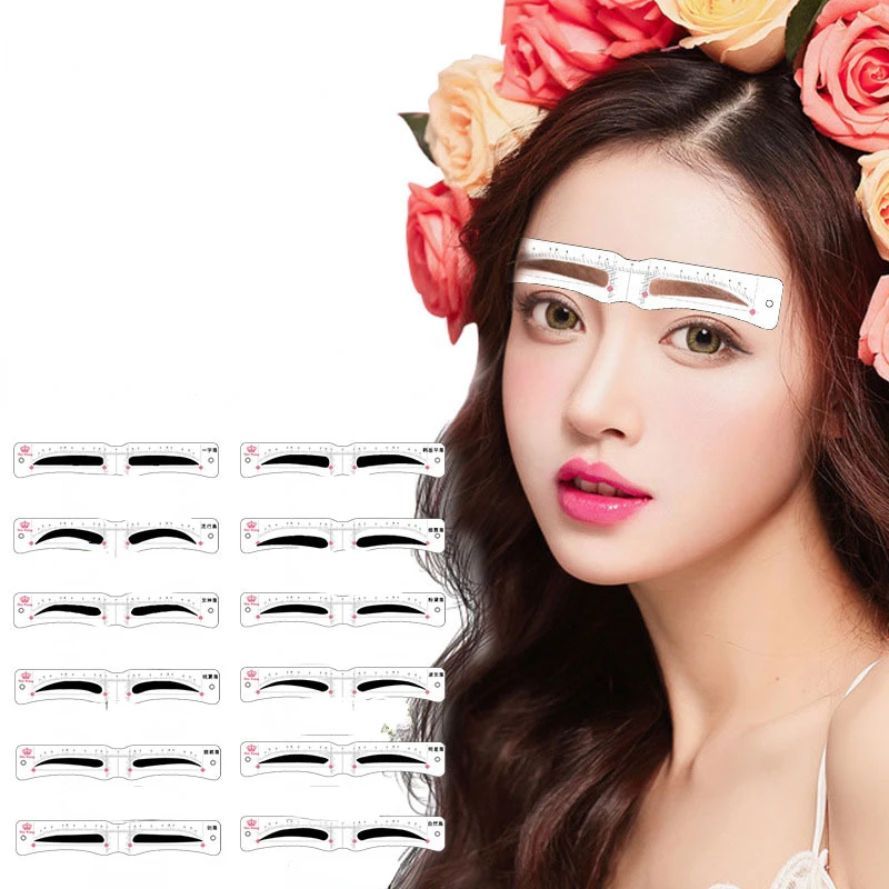 12 Styles/set Eyebrow Stencil Set Reusable DIY Eye Brow Drawing Guide Styling Shaping Grooming Template Card Easy Makeup