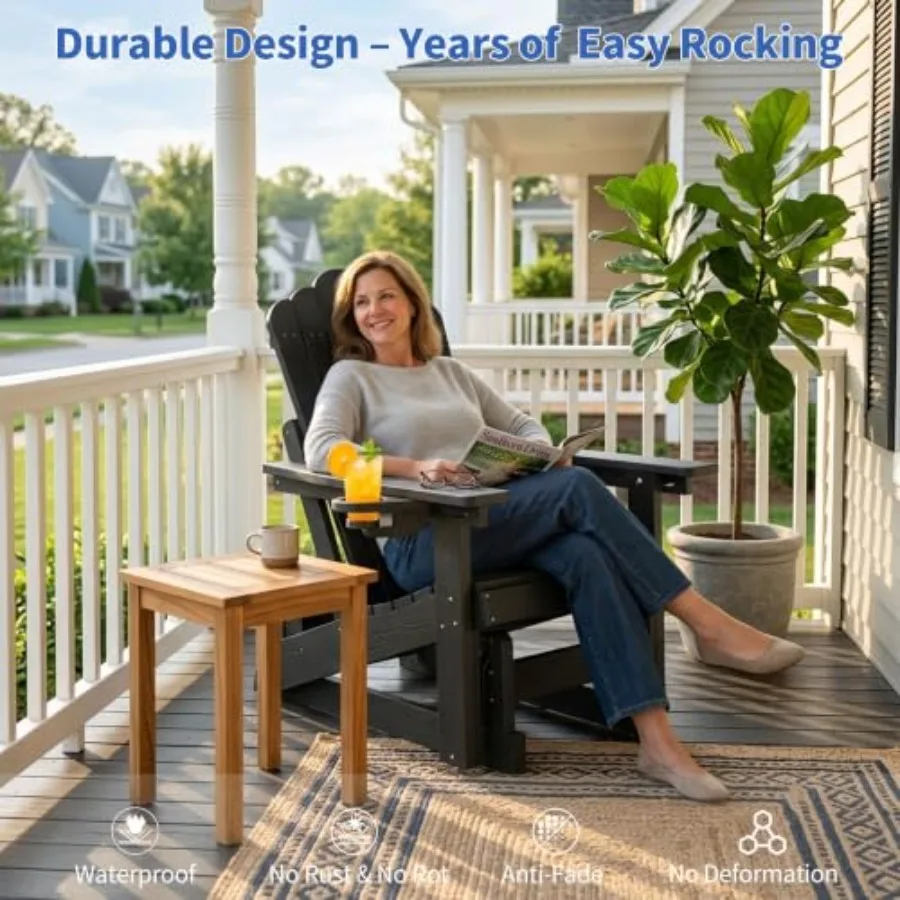 Outdoor HDPE Adirondack glider chair set of 2 with 3-level adjustable backrest, weather-resistant recycled plastic, classic nav