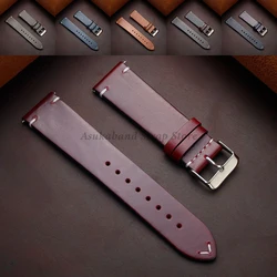 Handmade Retro Oil Wax Genuine Leather Calfskin Strap 18mm 19mm 20mm 21mm 22mm 24mm Quick Release Women Watch Band Accessories