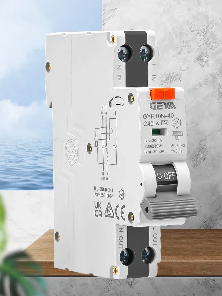 GEYA Elektronische Type RCBO 18mm 230V 1P+N 6KA Aardlekschakelaar met Overstroombescherming Max 40A - afbeelding 2