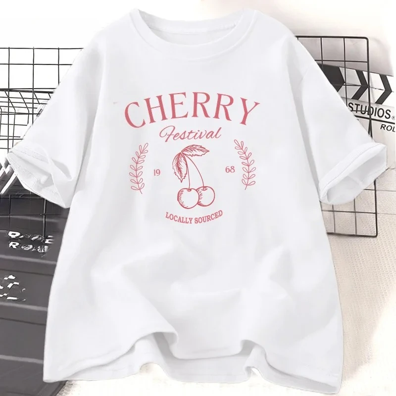 

Cherry Vintage T Shirt Woman Cherry Festival T-Shirt Summer Fruit Graphic Tees Casual Short Sleeve Tshirt Graphic T Shirts Y2K