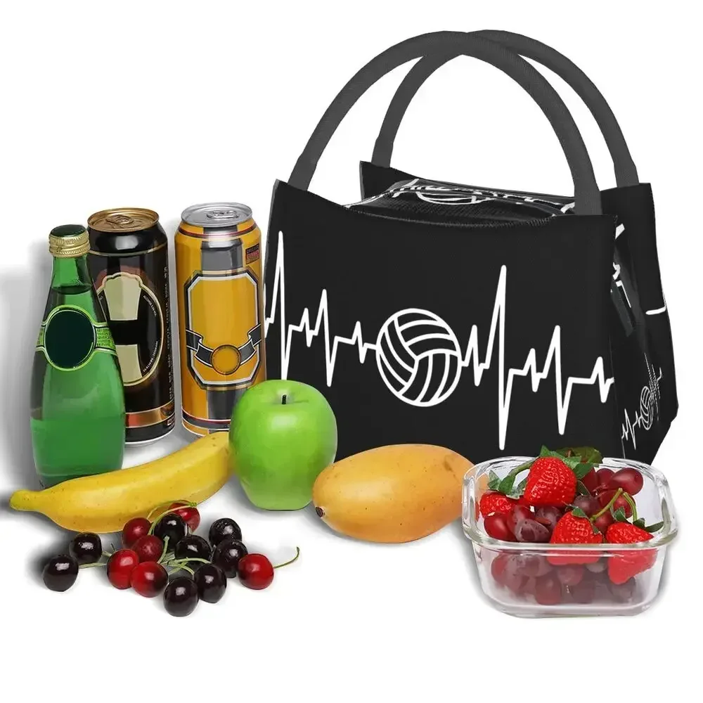 Volleyball Heartbeat Thermal Insulated Lunch Bags Women Sports Resuable Lunch Tote Office Outdoor Multifunction Meal Food Box