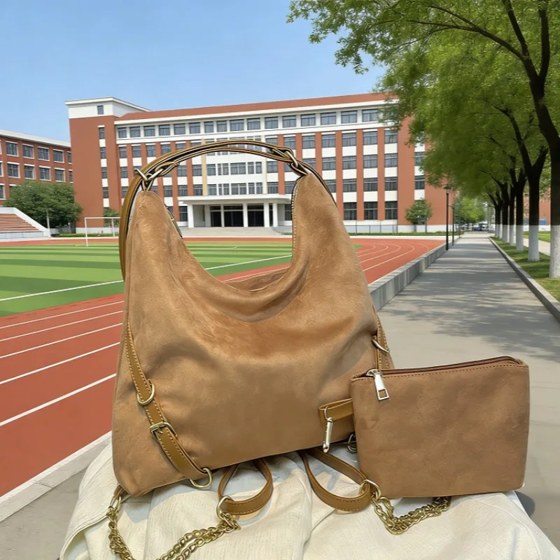

Faux Suede Solid Color Zipper Backpacks 2026 New Design Sense Niche Bags Large Capacity Student Commuting Fashion Backpacks
