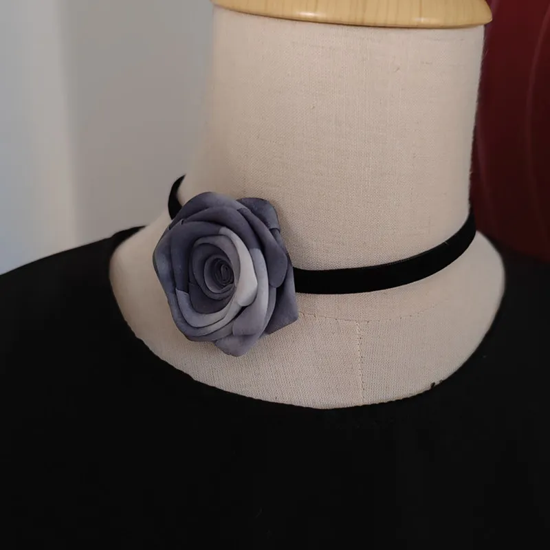 Handmade Gray Layered Rose Tie Brooch Floral Corsage Lolita Style Accessory for Costume Styling, Themed Events and Everyday Wear