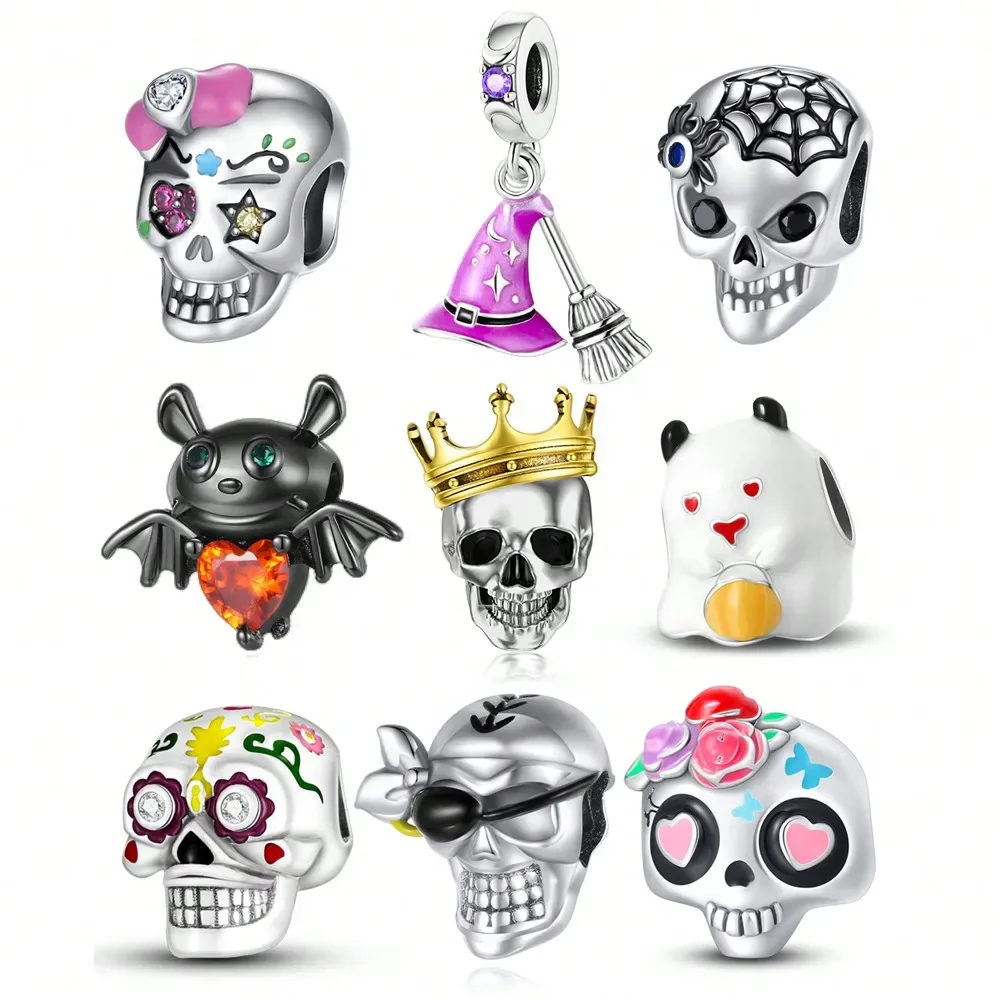 Charms Plata Halloween skull Beads Charm Silver Plated For Charms Silver Plated Original Bracelet for Jewelry Making
