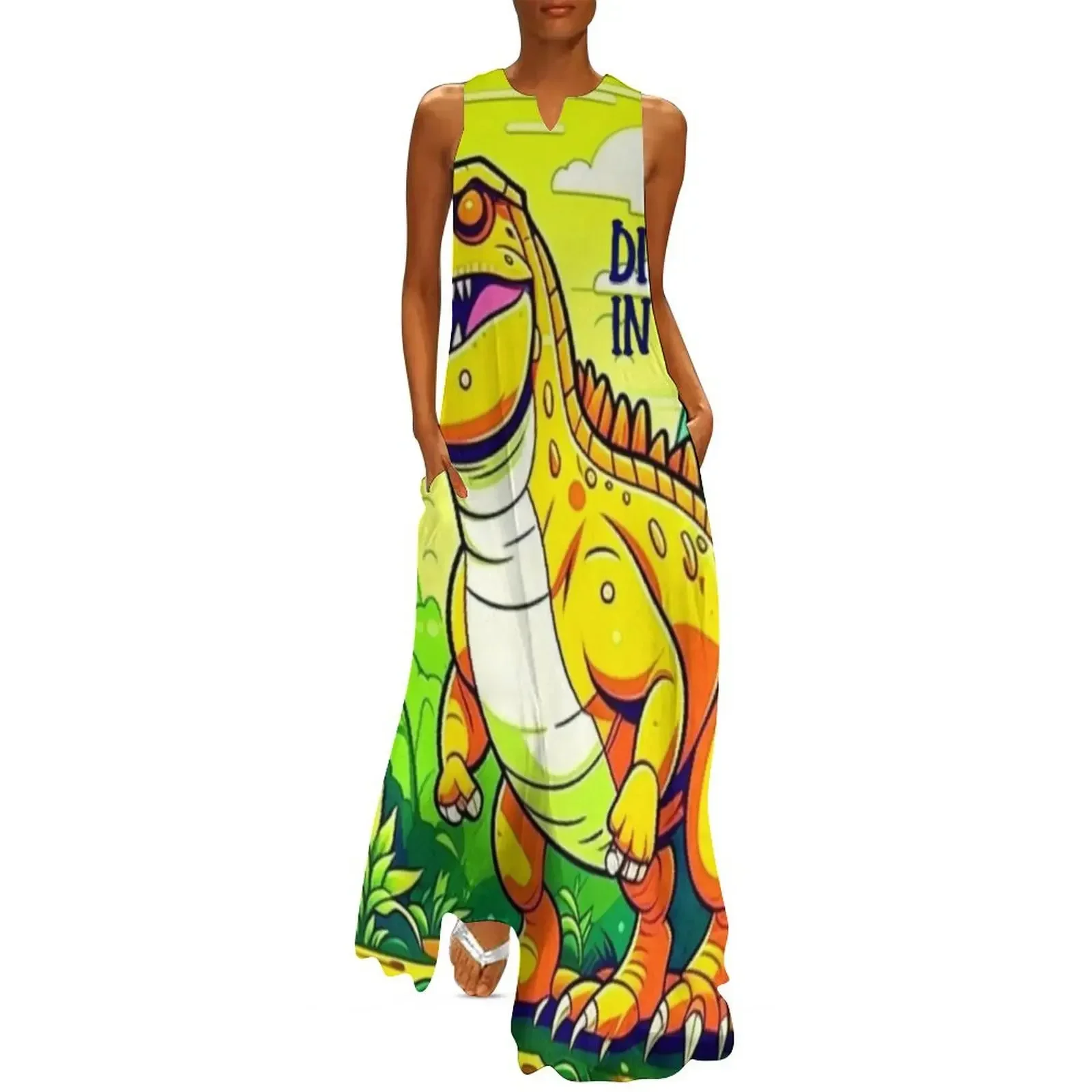

Dinosaur in Jungle Long Dress women party dresses elegant dresses for women dress women elegant luxury beach dress