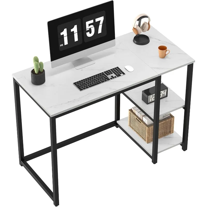 

Computer Desk 40 inches with 2-Tier Shelves Sturdy Home Office Desk with Large Storage Space Modern Gaming Desk