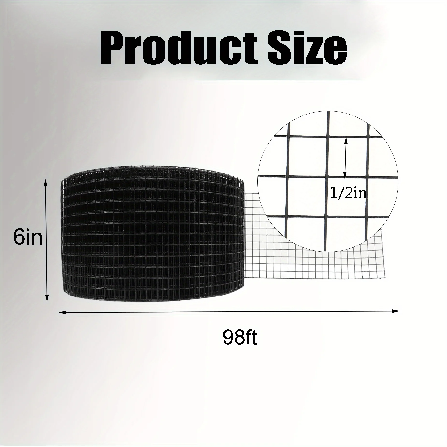 

6 in x 98 ft Hardware Cloth, 1/2 in Chicken Wire Fence for Chicken Coop Fences and Poultry Animal Netting (Black)