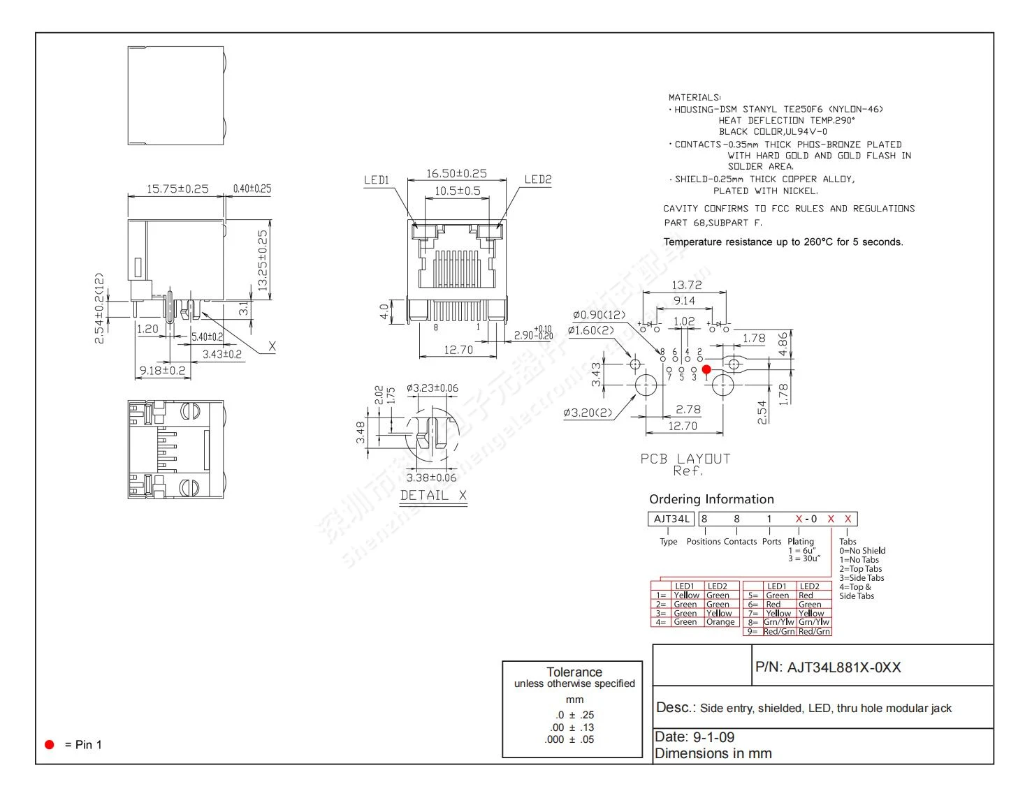 2 stks AJT34L8814-031 RJ45 Jack LED Filter Shield 100 Base Fast Ethernet Netwerkpoort Modulaire Connector Interface Side Entry