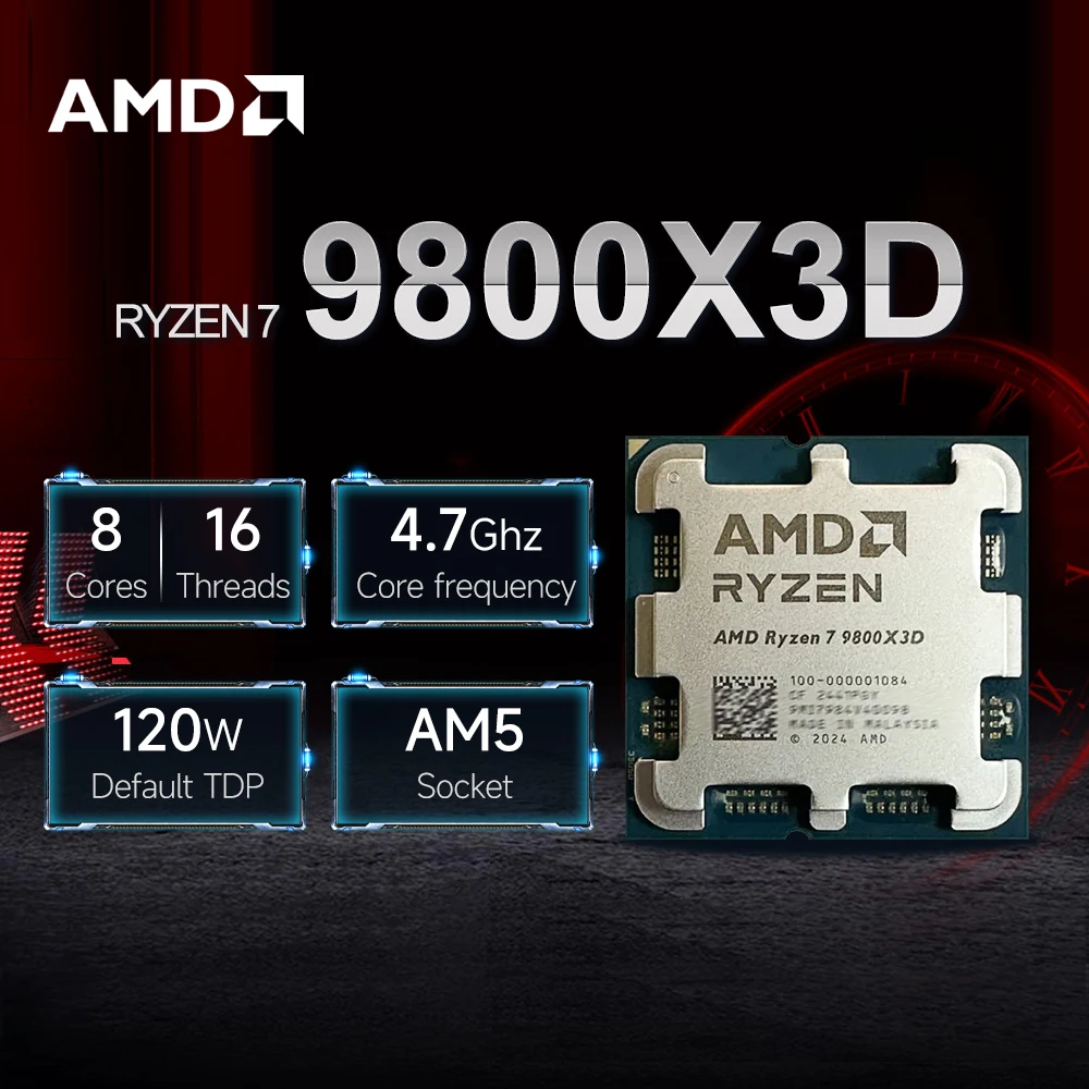

NEW AMD Ryzen 7 9800X3D L3=96M 4NM DDR5 4.7GHz 8-Core 16-Thread R7 9800X3D Processor 120W Gaming CPU Socket AM5 Without Cooler