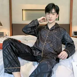 Silk Pajamas Men Long Sleeve Long Pants Pajama Sets Luxury Brand Autumn Sleepwear Loungewear Homewear Two Pieces Loose Nightwear