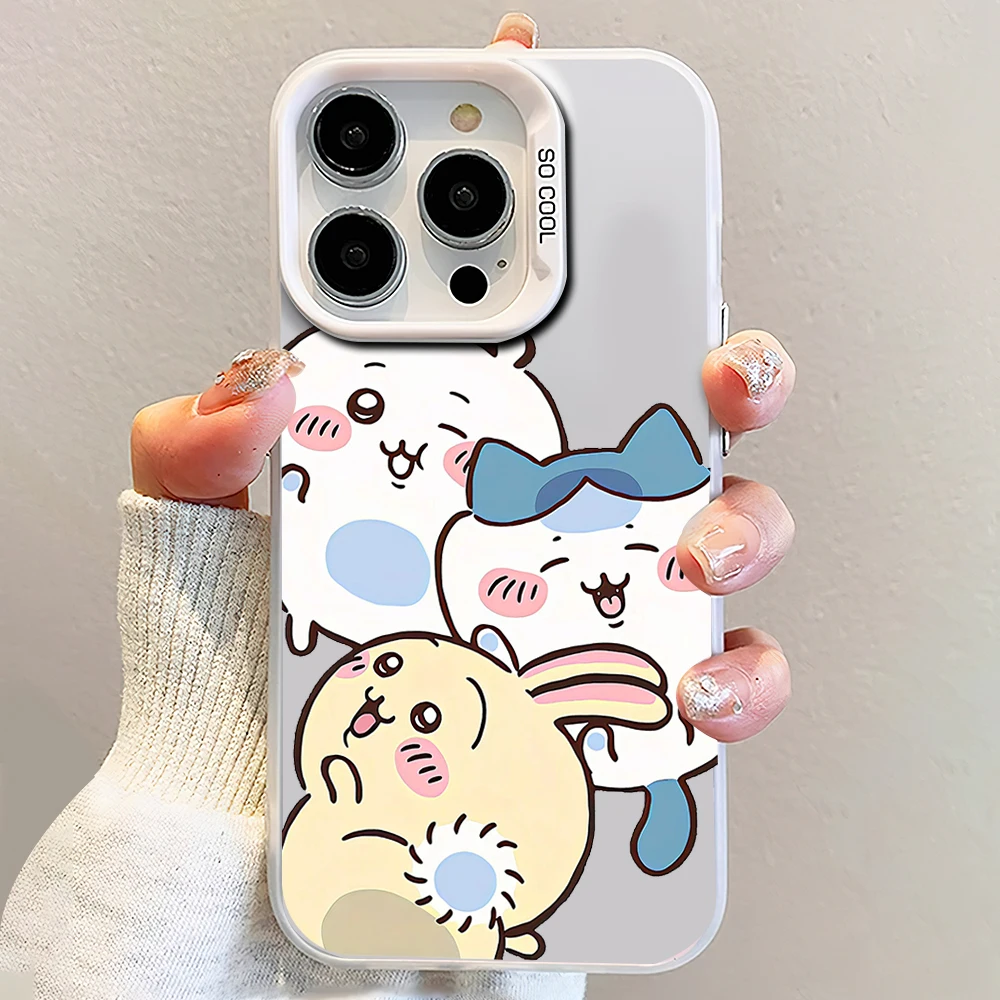 MINISO Cute C-Chiikawa U-Usagi Laser Phone Case for iPhone 12 11 13 14 15 16 Max Pro Plus IMD Shockproof Silicone Coque