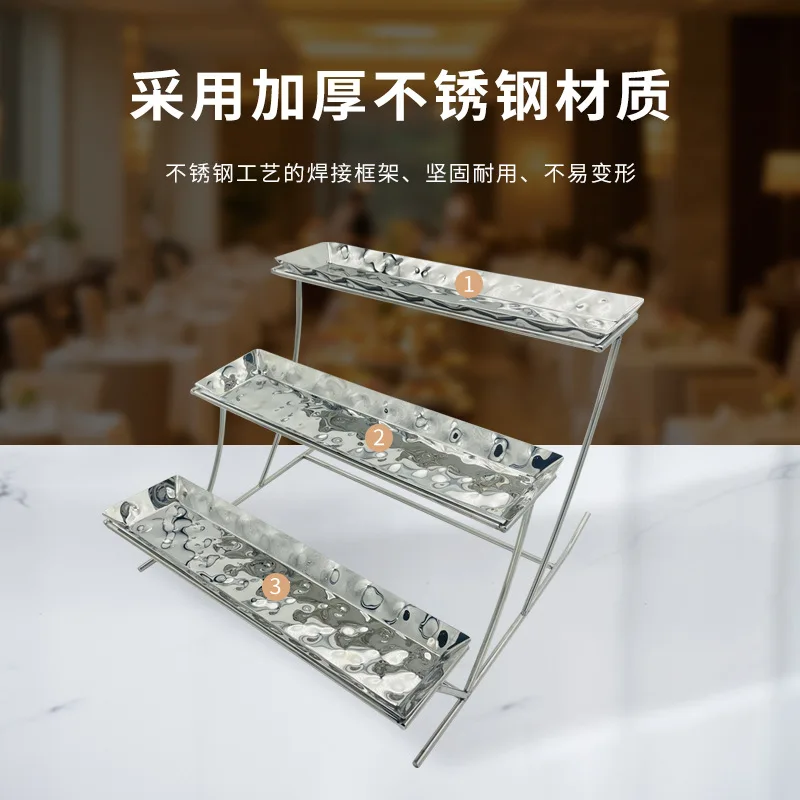 Stainless steel hammer print three-layer rack buffet hammer point fruit rack banquet afternoon tea snack rack