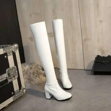 Sexy SlimThigh Boots Women Thick Heel Stretc Long Boots High Heel Over The Knee Boots Slip on Ladies Boot Shoes Big Size 42 43