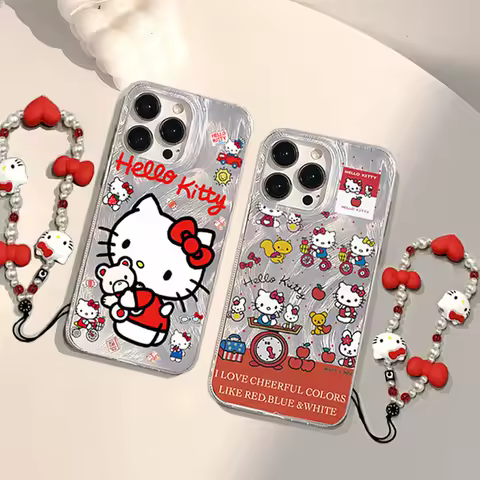 Red Hello Kitty Bracelet Chain Case For Samsung Galaxy S25 S24 S23 S22 Plus Ultra A55 A35 A54 A13 A14 A15 A25 A33 A34 A24 Cover