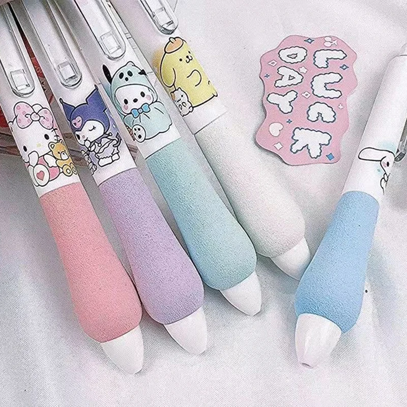 Sanurgente Kulomi Hellokitty-Gaine en éponge de dessin animé mignon, stylo de presse neutre pour le genre, fournitures de bureau créatives, cadeau pour enfants, 6 pièces