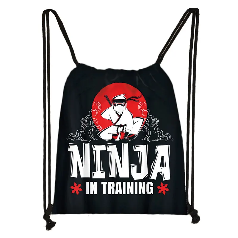 Cool Cartoon Ninja Printing Drawstring Bag Taekwondo karate Boys Kids Bookbags Women Backpack for Travel Shoes Bags