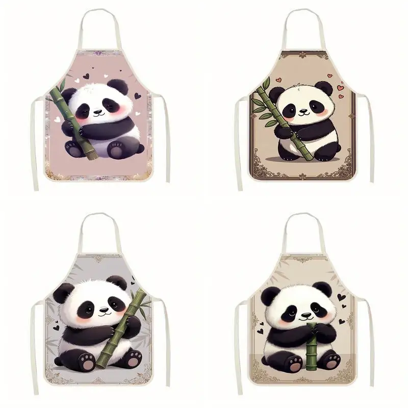 

Cute Panda Pattern Apron Linen Apron, Suitable For Kitchen Cooking, Parent-Child Interaction, Painting And Other Scenarios