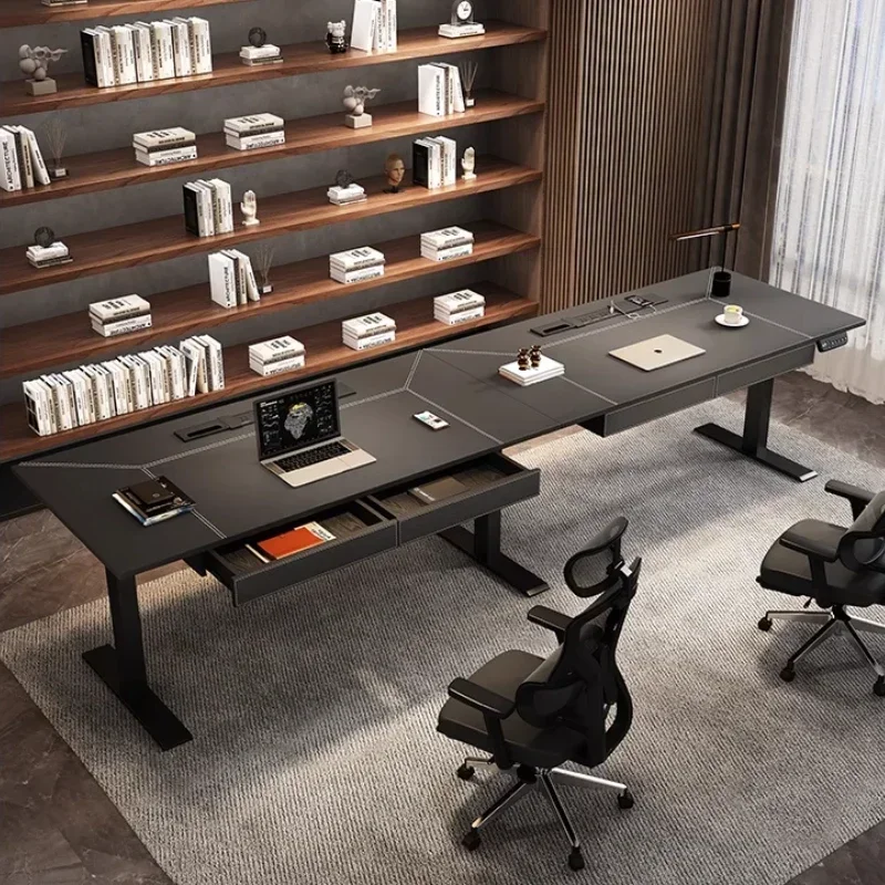 Black Designer Modern Office Desks Drawers Height Adjustable Black Electric Computer Desks Gaming Home Escritorio Furniture