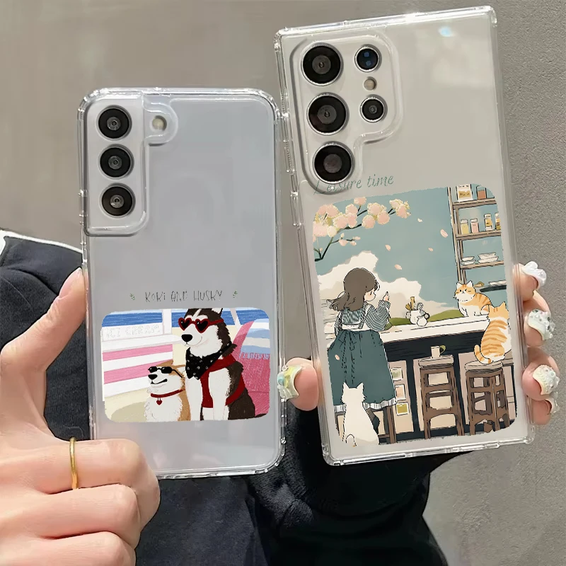Cartoon fresh style Cat Phone Case For Samsung Galaxy S26 S25 S24 Plus S23 FE S22 S21 S20 Ultra 5G S10 Soft Clear Cover