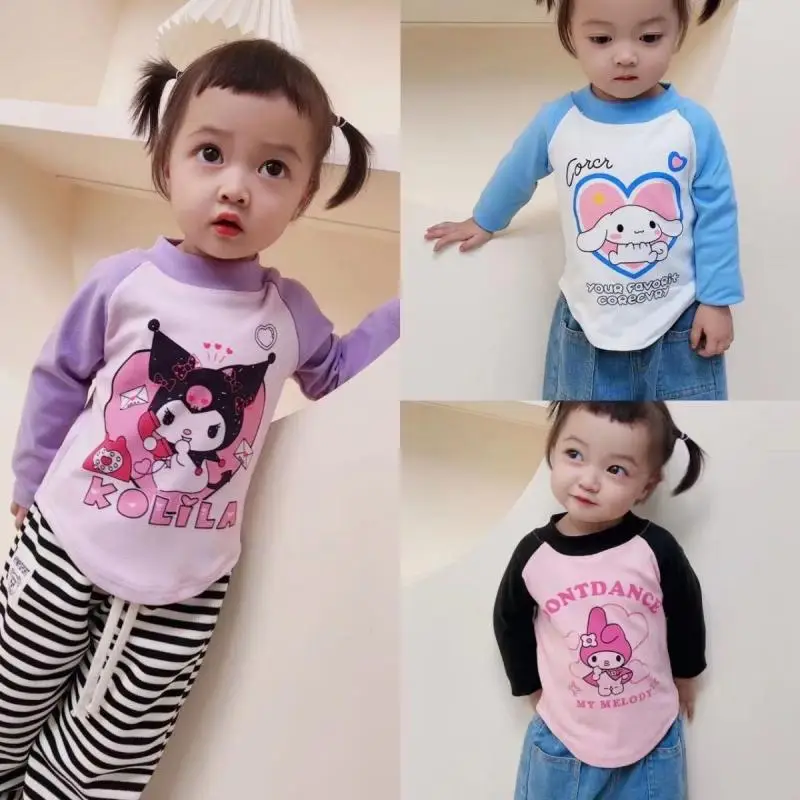

Sanrio Girls' Kawaii Base Shirt Kuromi Cinnamoroll Autumn New Kids Cartoon Anime Long Sleeve T-Shirt Stylish Skin Friendly Tops