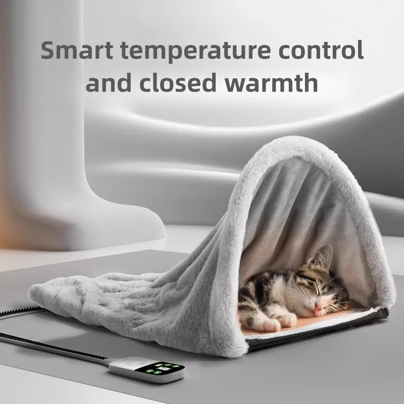 

Кровать для кошек с подогревом, зимняя теплая кровать для кошек, плюшевая кровать с регулируемой постоянной температурой, полузакрытая съемная мягкая домашняя кровать для домашних животных