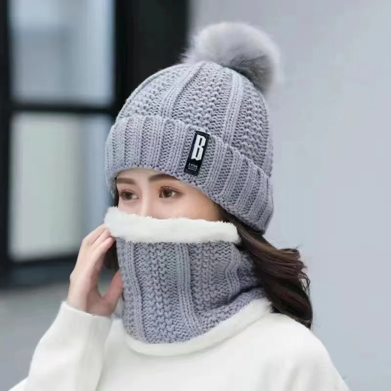 Autumn and Winter Versatile Velvet Knitted Hat Outdoor Ear Protection Thickened Warm Hat Collar Two Piece Set