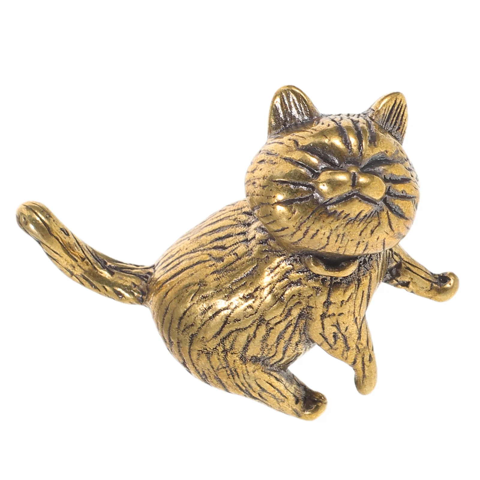 

Mini Brass Cat Figurine: Lucky Beckoning Wealth Cat Sculpture For Desk Decor Tea Pet Ornament Vintage Animal Statue Party Decor