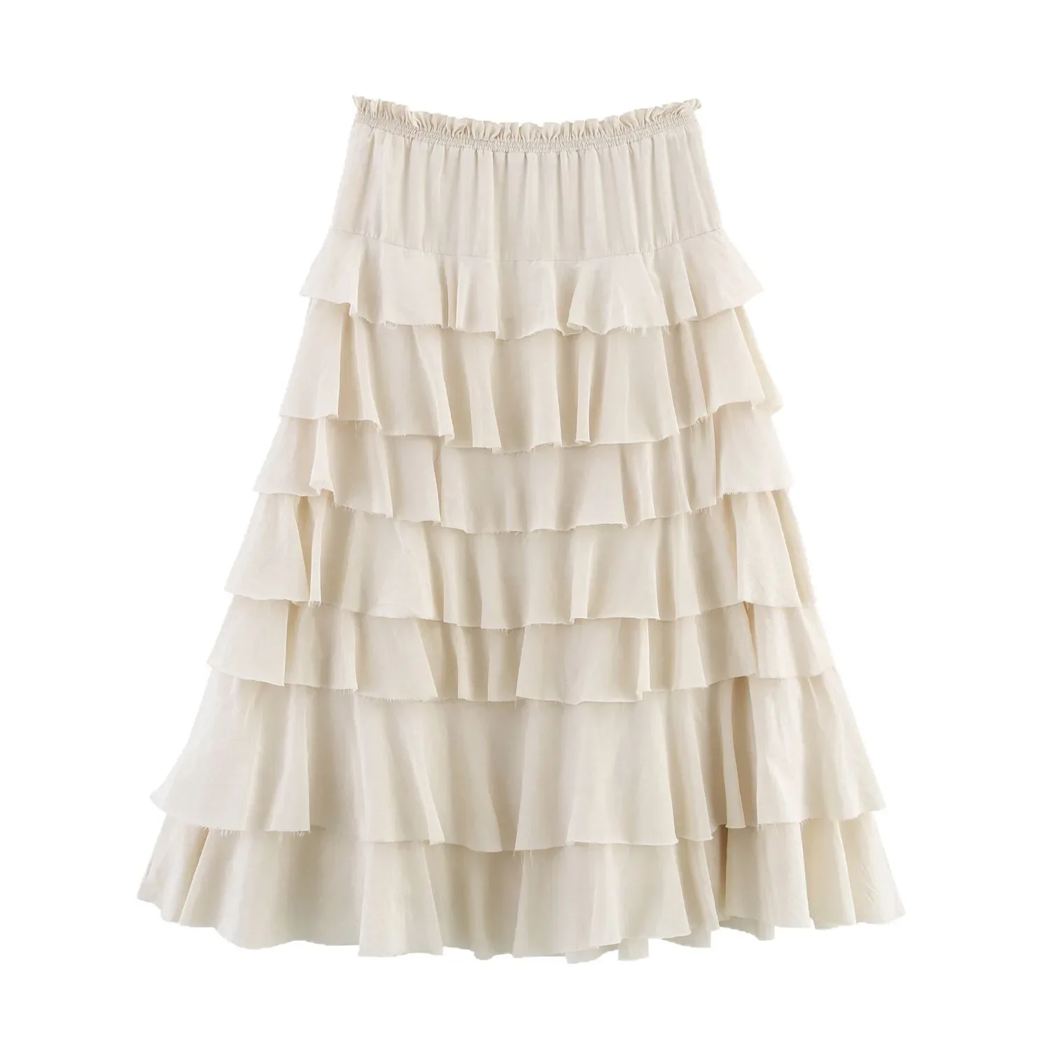 Falda midi de moda vestido de mujer en capas decorativo 3118209 714 falda de un solo color de línea A de fibra de poliéster