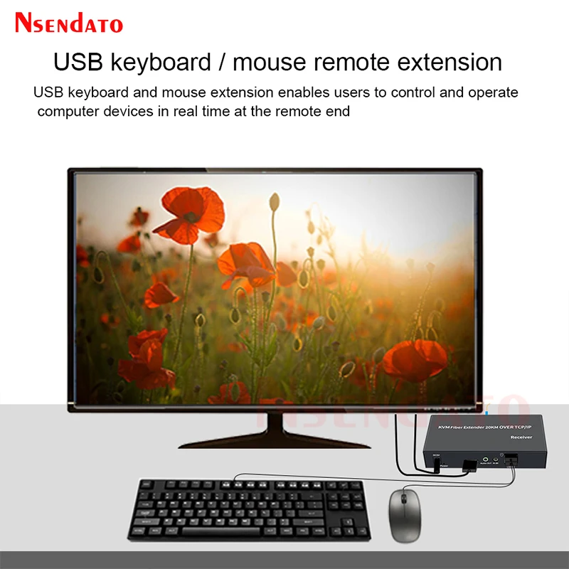 Extensor HDMI KVM de 20Km sobre fibra óptica con USB2.0 SC HDMI a transmisor y receptor AV de fibra óptica extensor HDMI KVM Switch