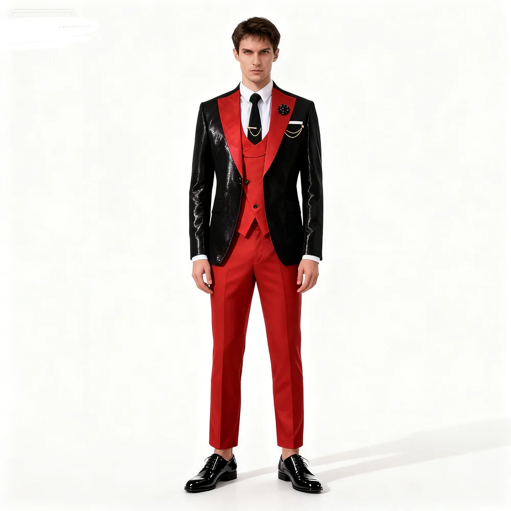 

3 Pieces Slim Fit Men's Tuxedo Suits Formal Business Groom Costume for Wedding Party Prom - Jacket Pant Vest Set