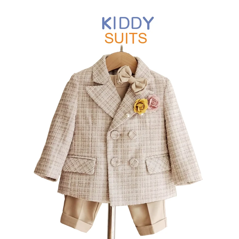 

Gentleman Outfits Formal Birthday Costume for Boy Children Spring Autumn Boutique Clothing Set Coat Strap+trousers Kids 1-4 year