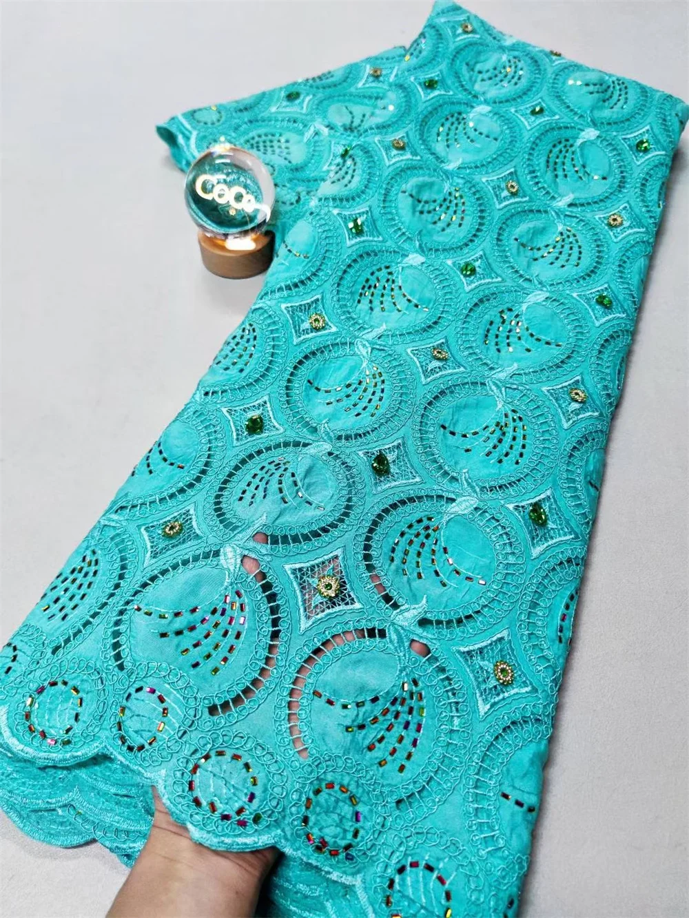

High-Quality 2025 Chiffon Lace Fabric with Stones Latest Nigerian Cord Lace for Wedding Latest Arrivals Teal Green Fabrics H34-1