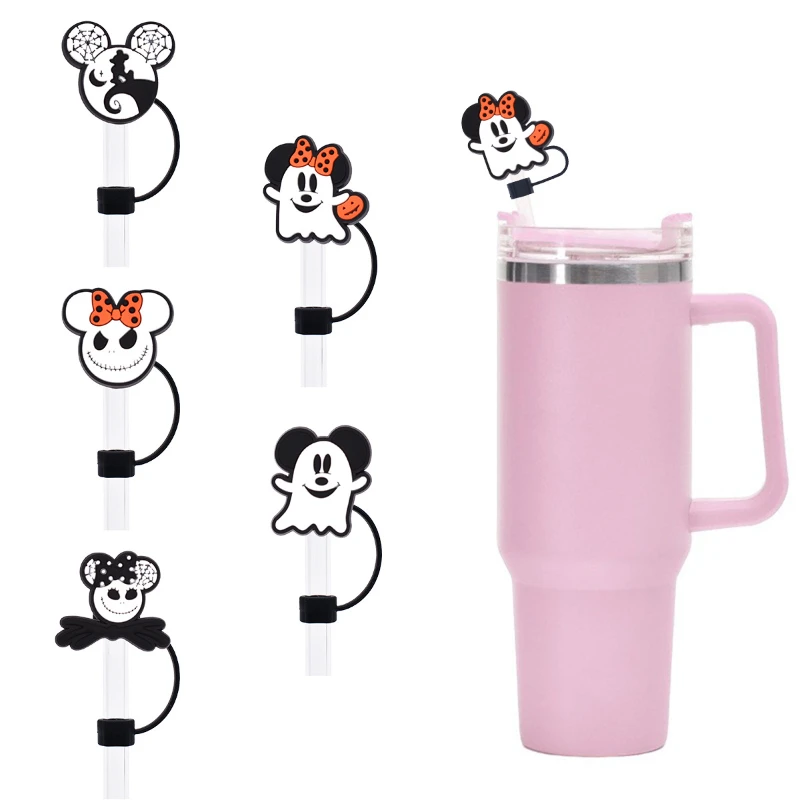 MINISO Halloween Mickey Minnie Spooky Pumpkin Straw Topper Charms Fashion Dust-Proof Silicone Straw Covers for Reusable Tumblers