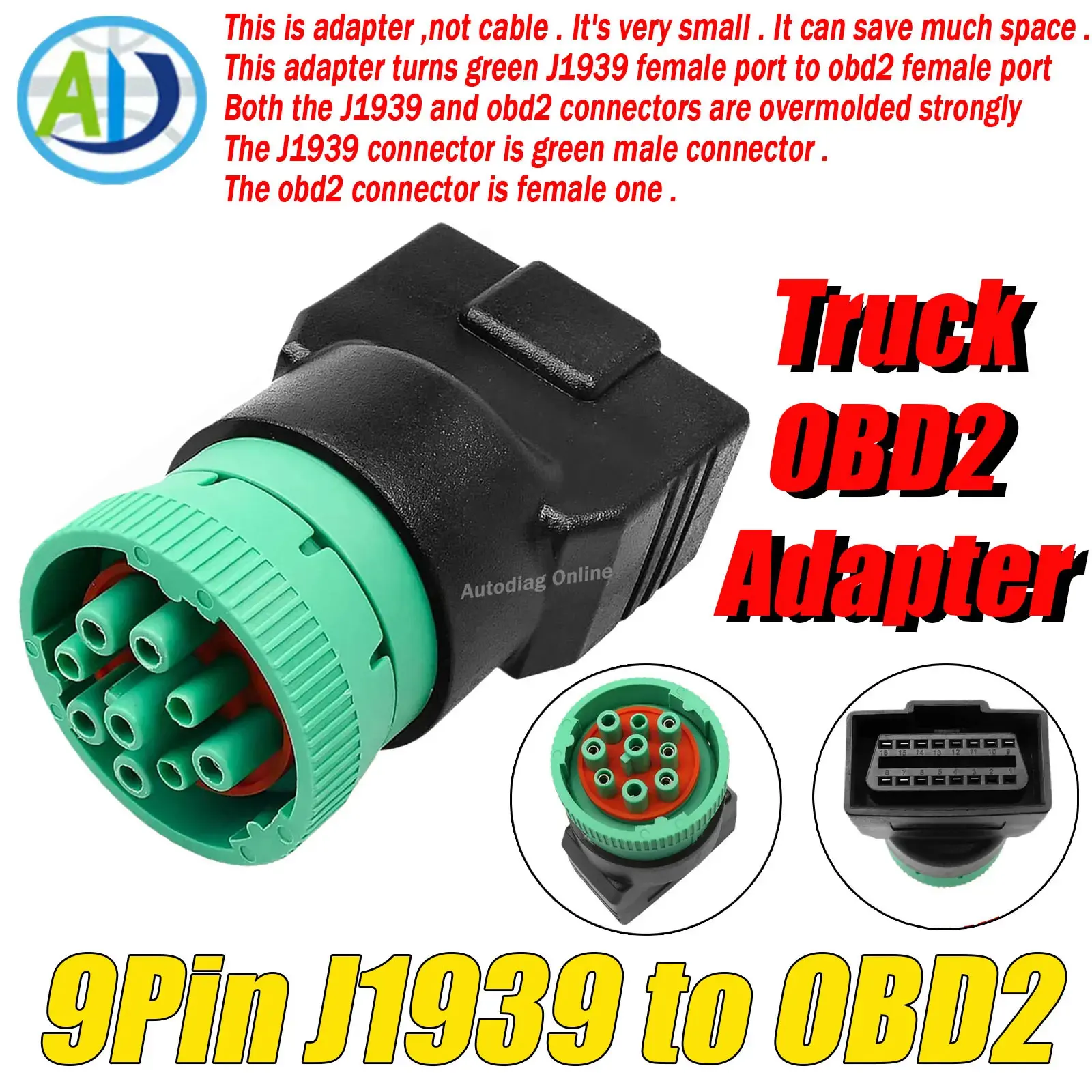 

J1939 Converter Adapter Automotive Diagnostic Adapter 9Pin J1939 to OBD2 Connector For Cummins Vehicles For FlashScan HD AutoCal