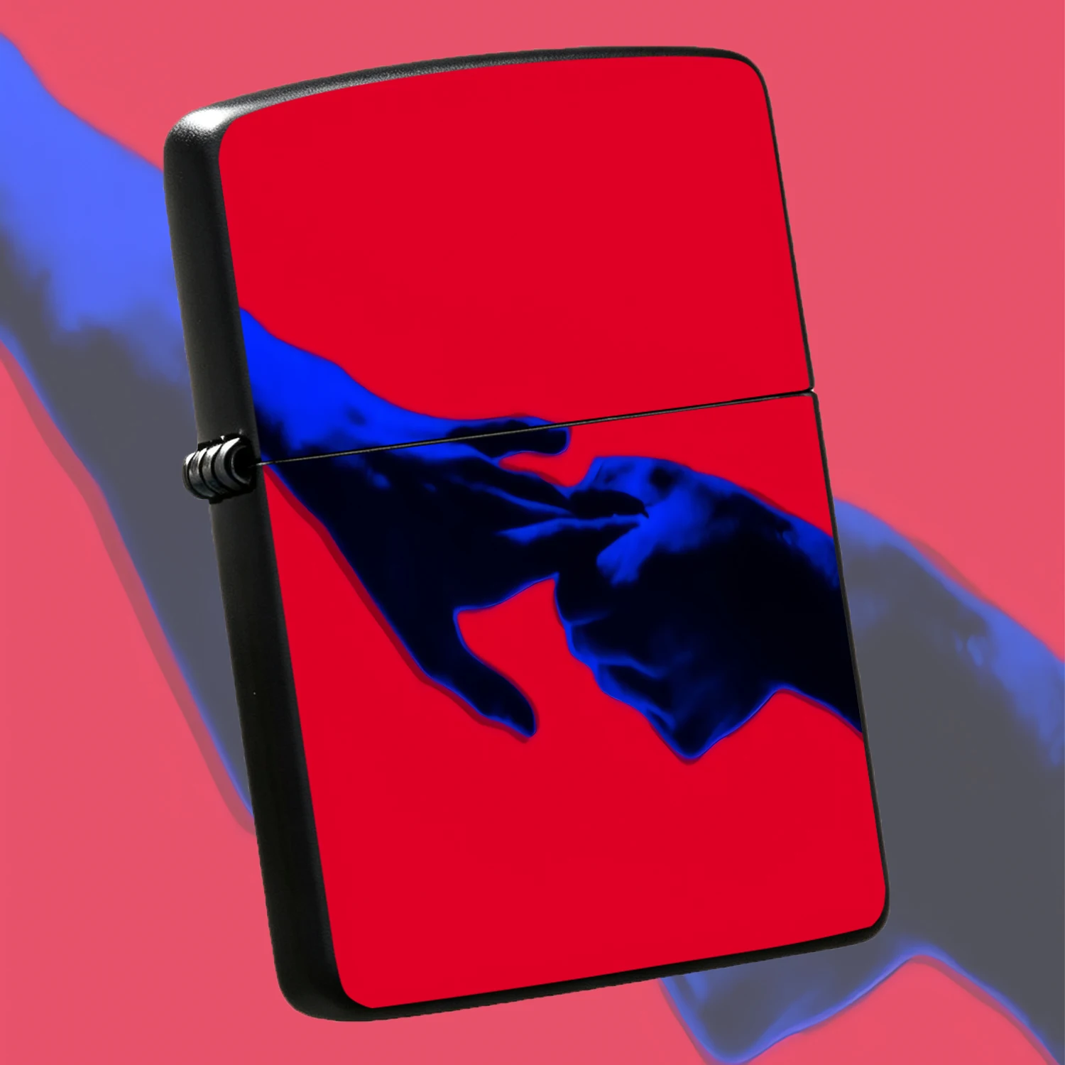 Stylish Pocket Lighter With Creative Red-Blue Touching Hands Art Print, Trendy Portable Practical Daily Use Ignition Tool, Exquisite Decorative Gift For Friends Family, Perfect For All Scenarios, Aesthetic Fashion Accessory For Daily Carry,