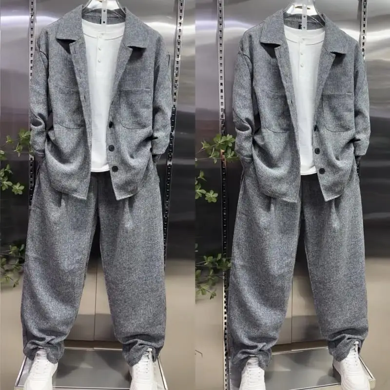 Ensemble 2 pièces pour homme : Chemise à revers et pantalon large décontracté – Tenue quotidienne tendance